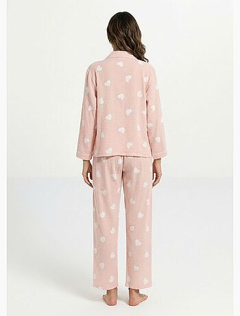 Pyjama 2 pièces coeurs en gaze de coton