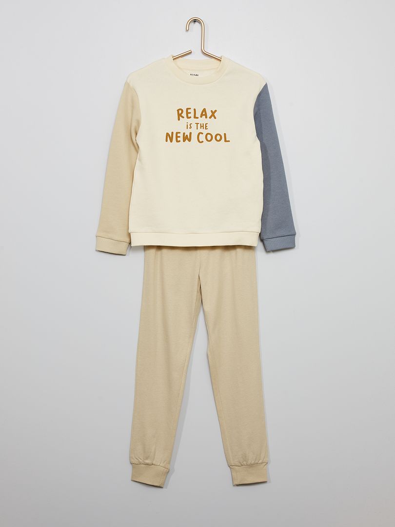 Pyjama 2 pièces color-block beige - Kiabi