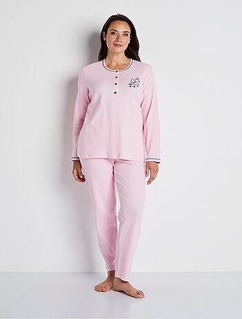 Pyjama 2 pièces coton, broderie poitrine - Afibel