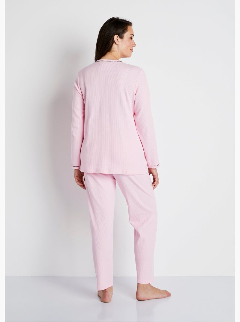 Pyjama 2 pièces coton, broderie poitrine - Afibel Rose - Kiabi