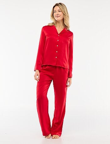 Pyjama 2 pièces effet satiné - chemise + pantalon