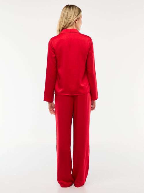 Pyjama 2 pièces effet satiné - chemise + pantalon - Kiabi