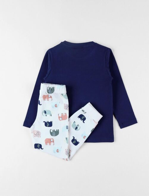 Pyjama 2 pièces éléphants en jersey, indigo/écru - Noukie's - Kiabi