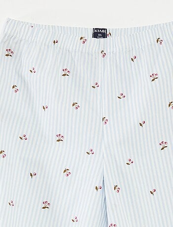 Pyjama 2 pièces en coton t-shirt côtelé + pantalon en popeline - 2 pièces