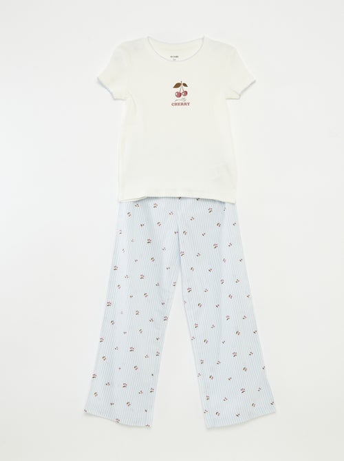 Pyjama 2 pièces en coton t-shirt côtelé + pantalon en popeline - 2 pièces - Kiabi