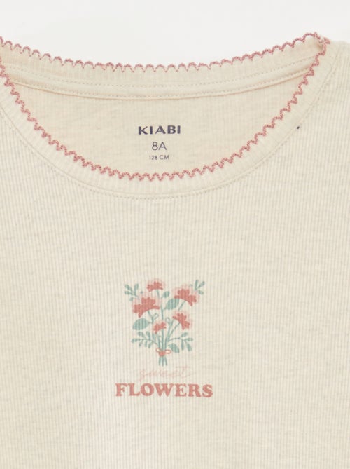 Pyjama 2 pièces en coton t-shirt côtelé + pantalon en popeline - 2 pièces - Kiabi