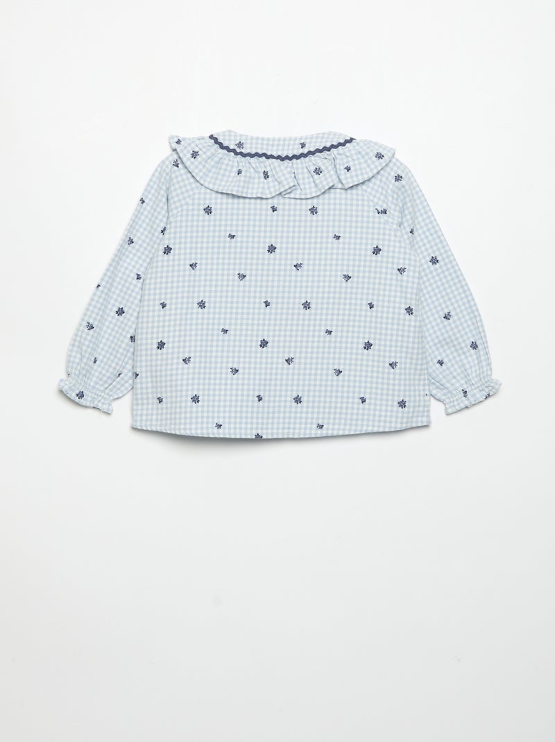 Pyjama 2 pièces en flanelle - Haut boutonné + pantalon Bleu - Kiabi
