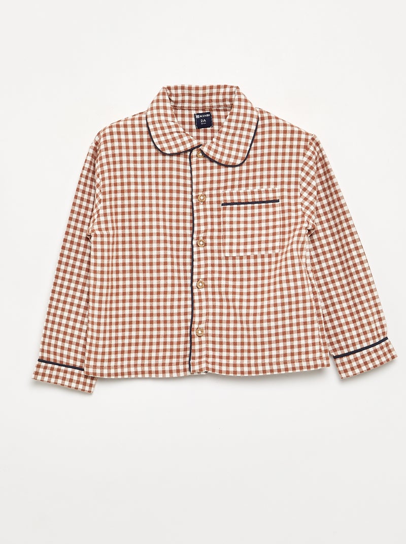 Pyjama 2 pièces en flanelle - Haut boutonné + pantalon Marron - Kiabi