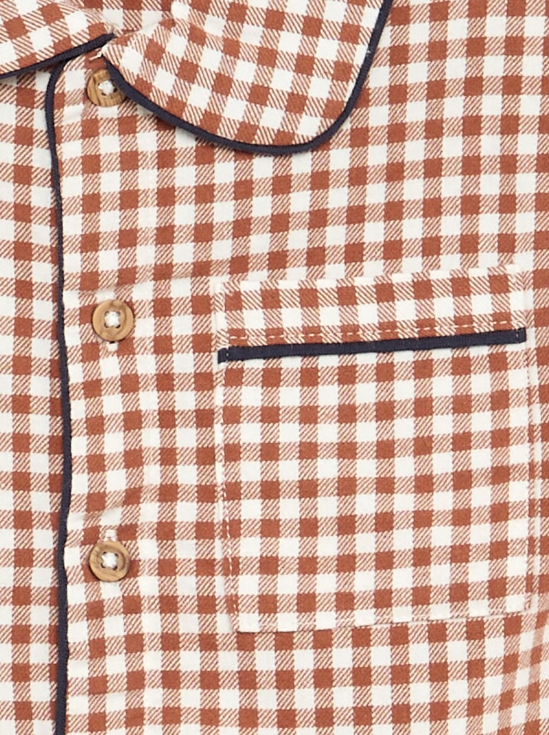 Pyjama 2 pièces en flanelle - Haut boutonné + pantalon Marron - Kiabi