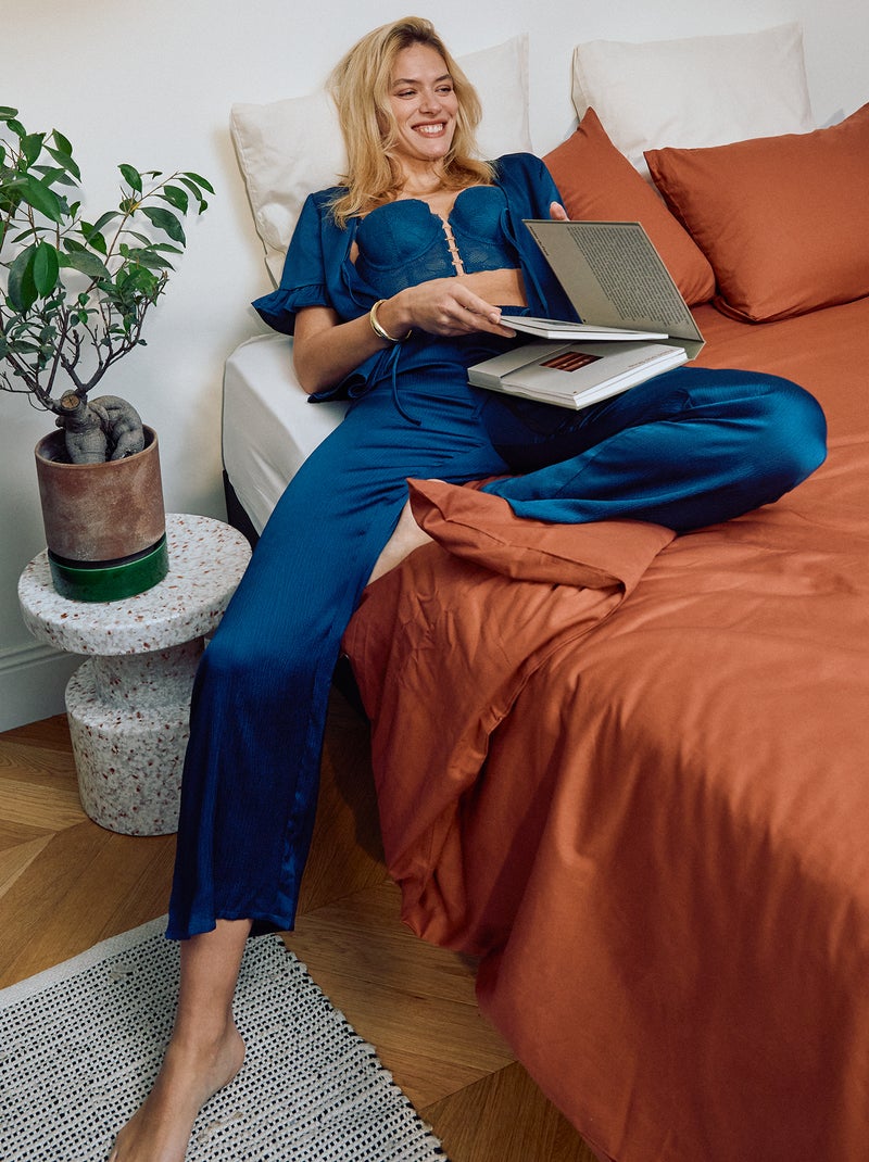 Pyjama 2 pièces en maille crêpe Bleu - Kiabi