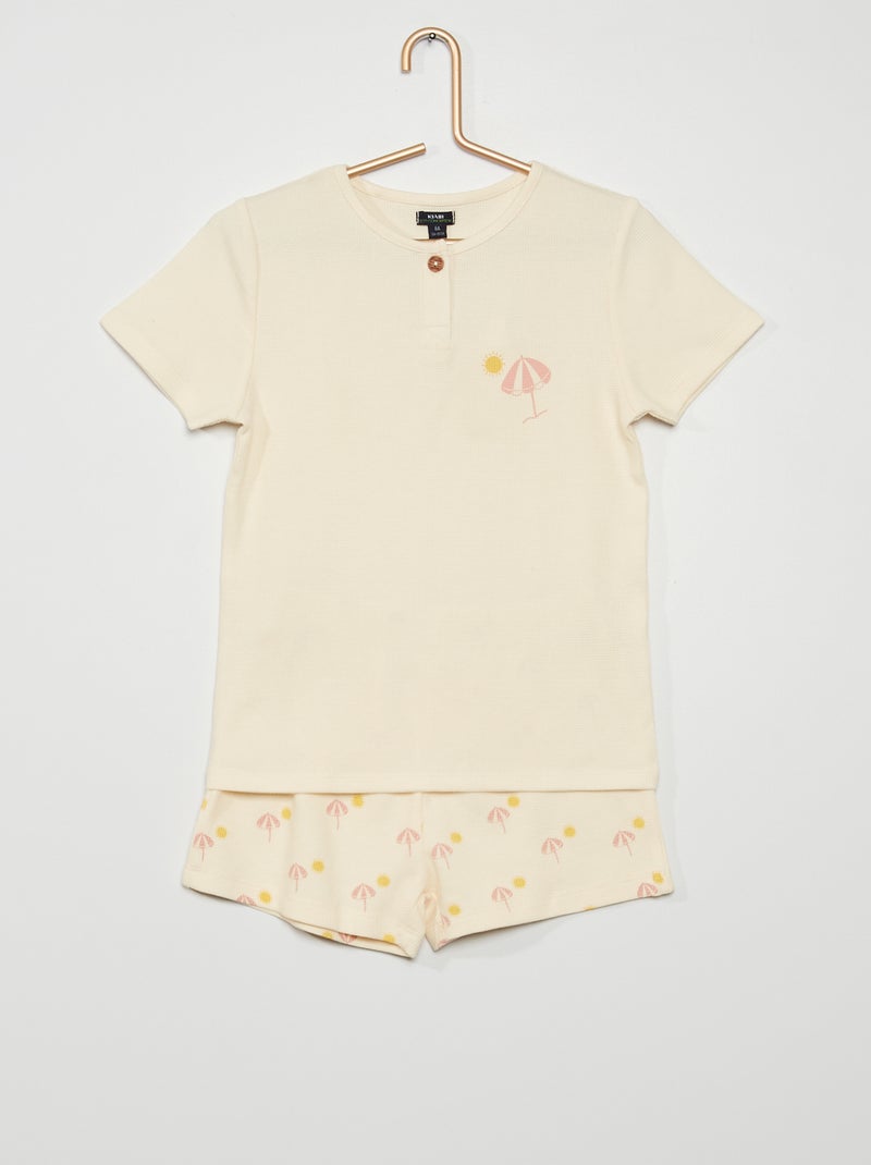 Pyjama 2 pièces en maille gaufrée blanc - Kiabi