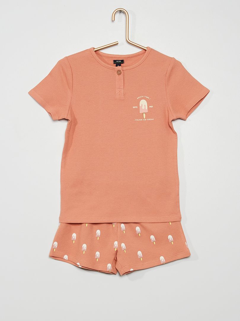 Pyjama 2 pièces en maille gaufrée rouge - Kiabi
