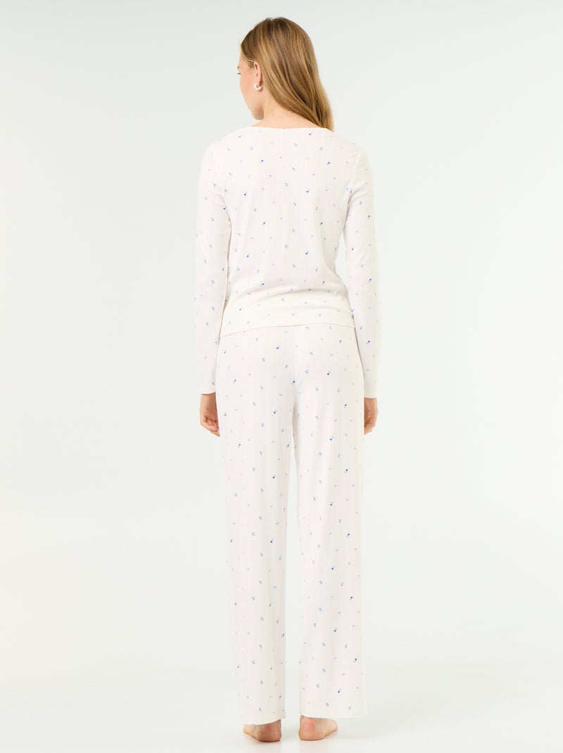 Pyjama 2 pièces en maille pointelle - Gilet + pantalon Blanc - Kiabi