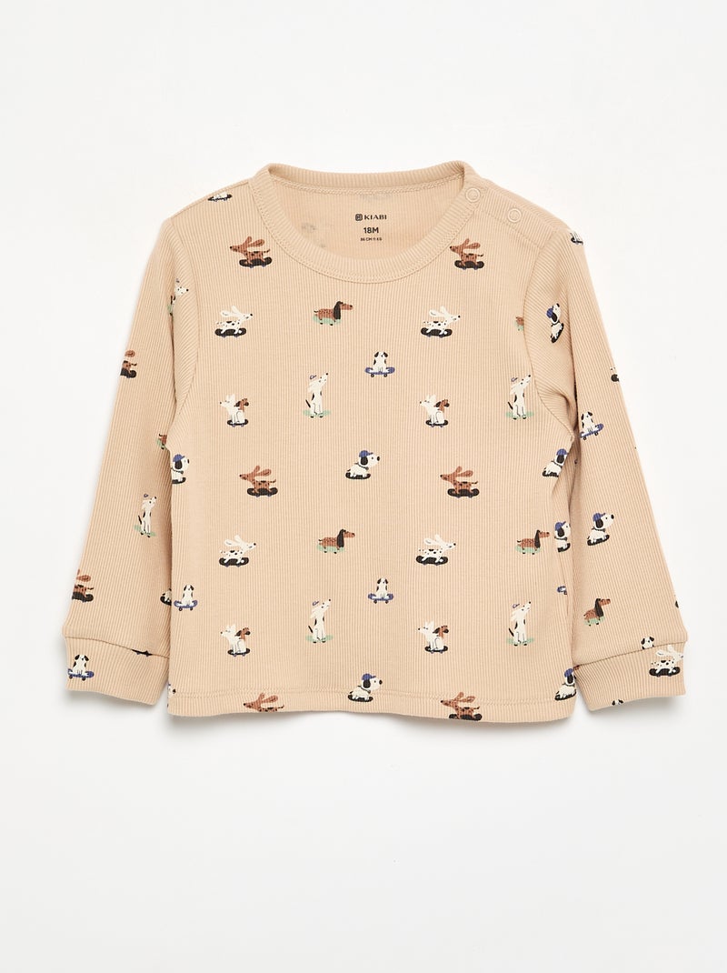 Pyjama 2 pièces en rib imprimé Beige - Kiabi