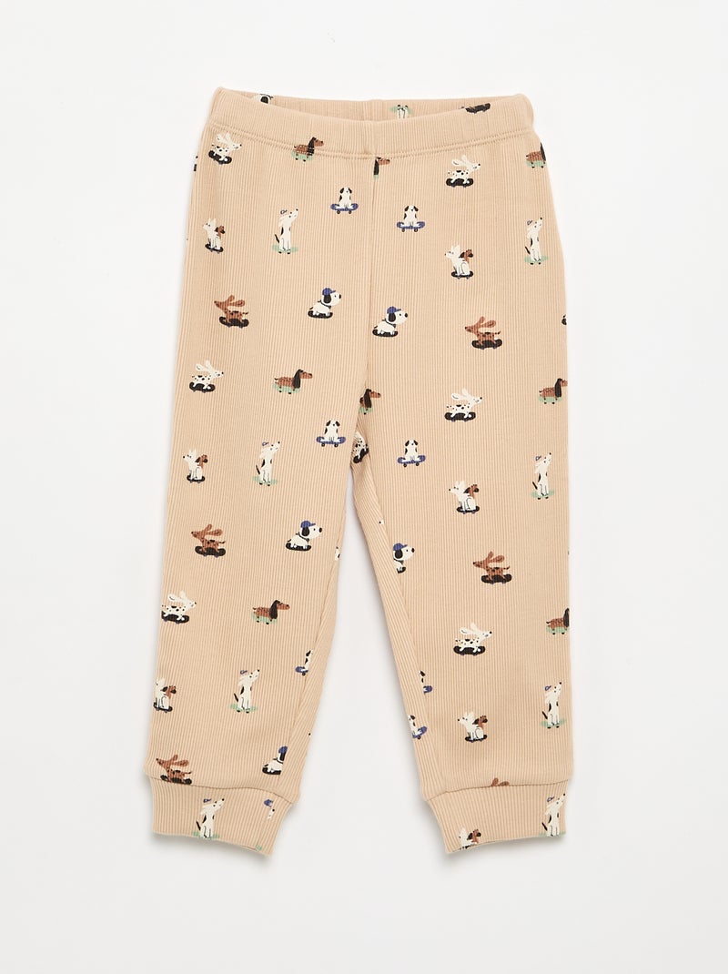 Pyjama 2 pièces en rib imprimé Beige - Kiabi