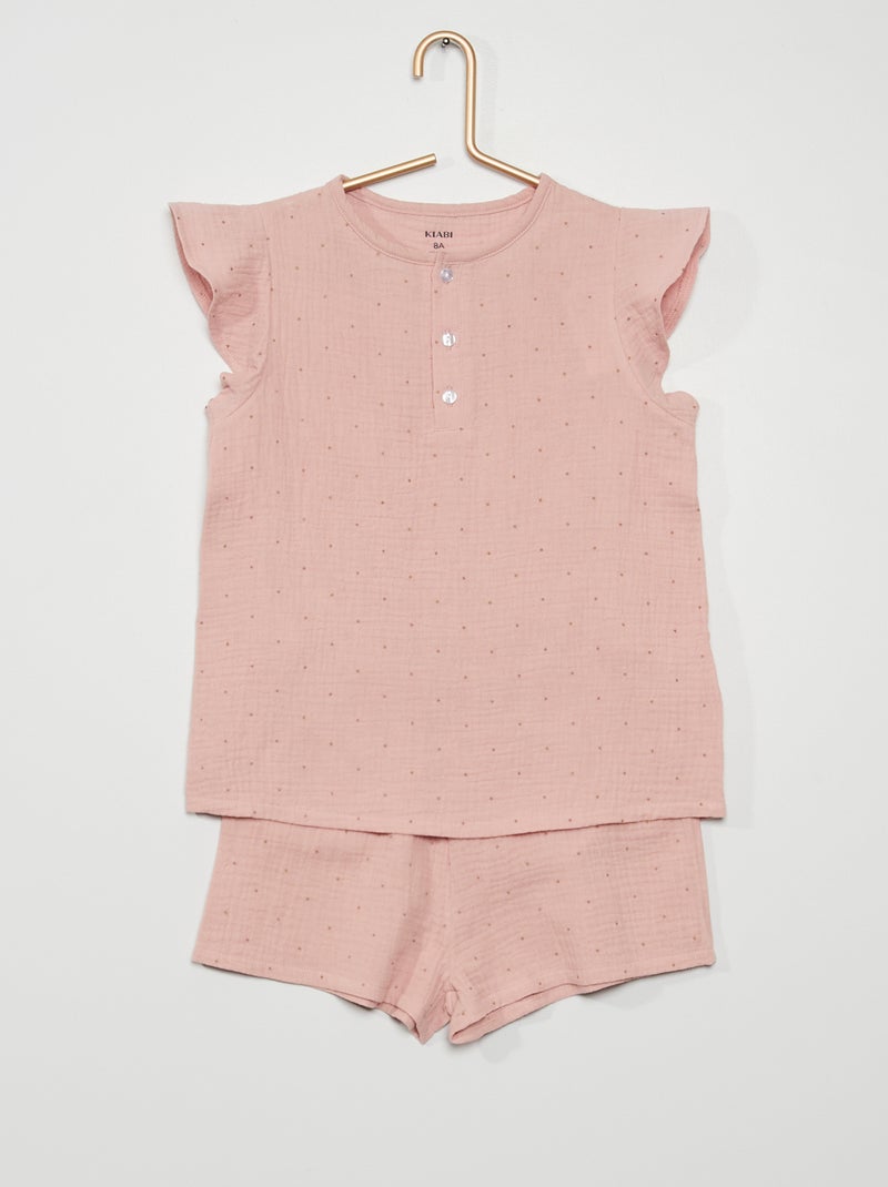 Pyjama 2 pièces en tissu double gaze de coton rose - Kiabi