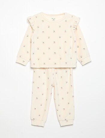 Pyjama 2 pièces en velours - Sweat avec volants aux emmanchures + pantalon