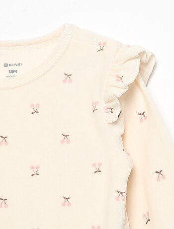 Pyjama 2 pièces en velours - Sweat avec volants aux emmanchures + pantalon