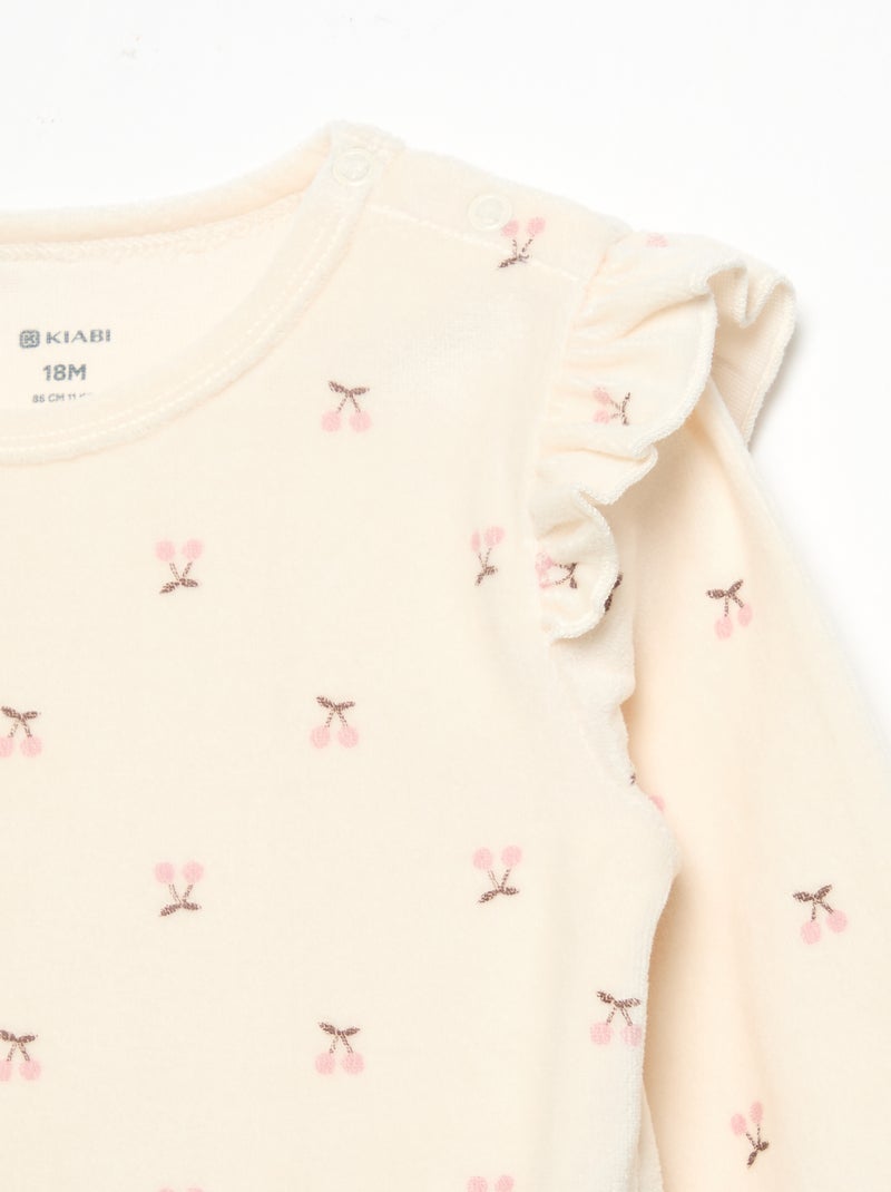 Pyjama 2 pièces en velours - Sweat avec volants aux emmanchures + pantalon Beige - Kiabi