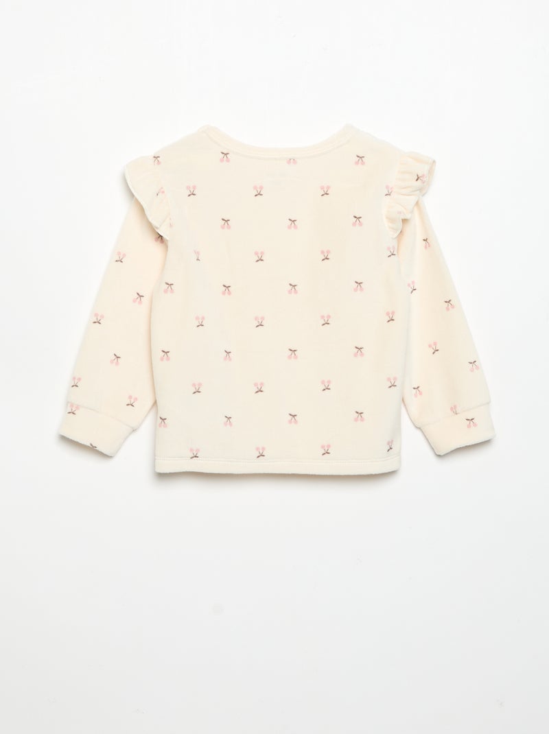 Pyjama 2 pièces en velours - Sweat avec volants aux emmanchures + pantalon Beige - Kiabi