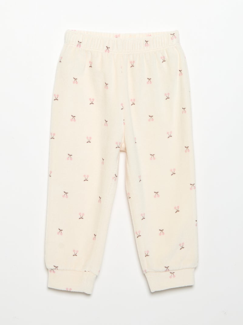 Pyjama 2 pièces en velours - Sweat avec volants aux emmanchures + pantalon Beige - Kiabi