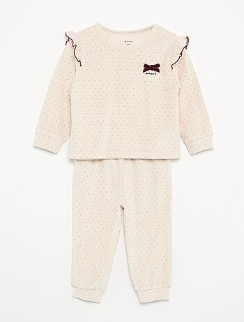 Pyjama 2 pièces en velours - Sweat avec volants aux emmanchures + pantalon