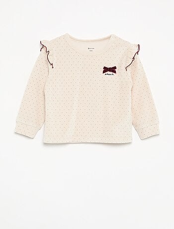 Pyjama 2 pièces en velours - Sweat avec volants aux emmanchures + pantalon