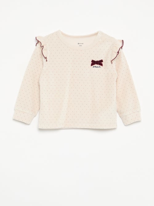 Pyjama 2 pièces en velours - Sweat avec volants aux emmanchures + pantalon - Kiabi