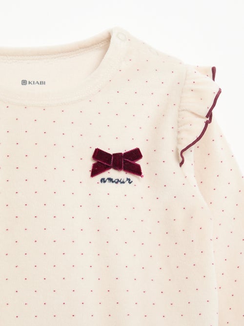 Pyjama 2 pièces en velours - Sweat avec volants aux emmanchures + pantalon - Kiabi