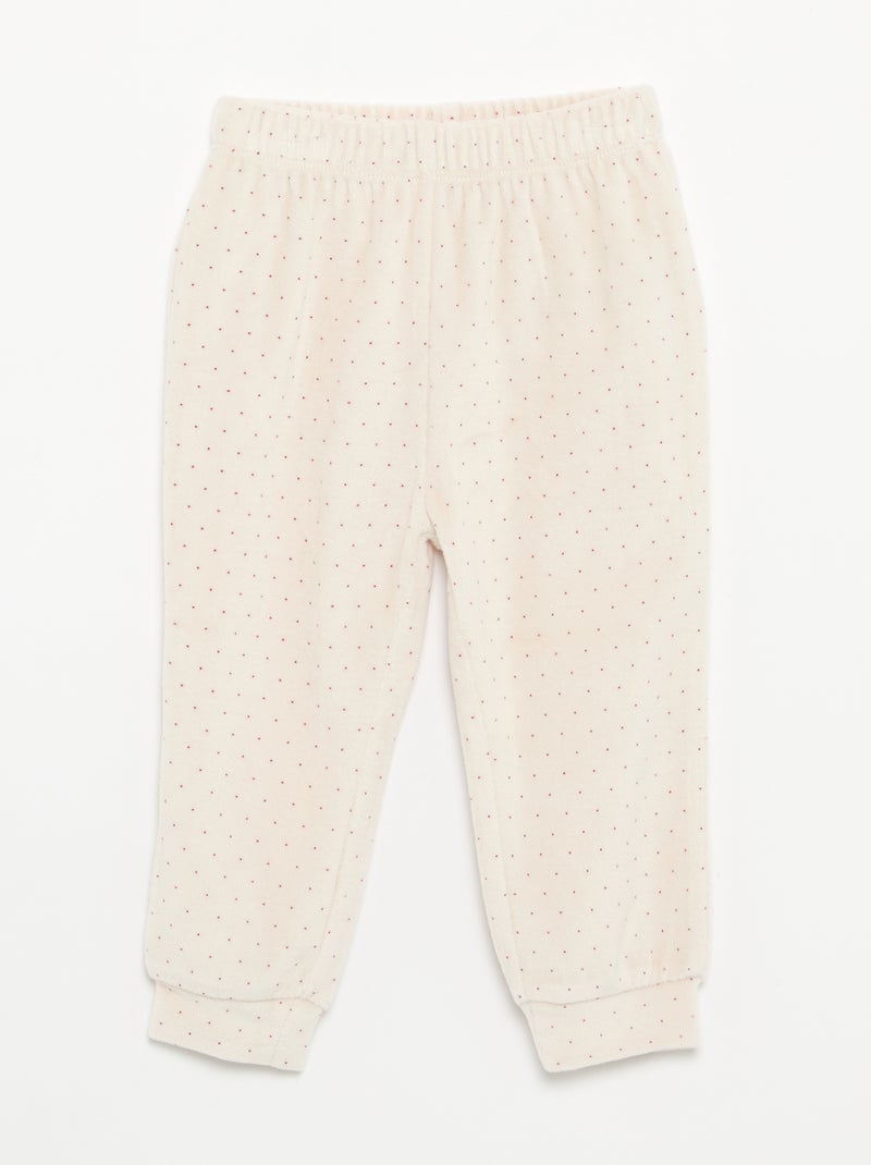 Pyjama 2 pièces en velours - Sweat avec volants aux emmanchures + pantalon Beige - Kiabi