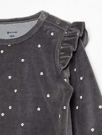 Pyjama 2 pièces en velours - Sweat avec volants aux emmanchures + pantalon