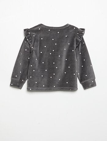 Pyjama 2 pièces en velours - Sweat avec volants aux emmanchures + pantalon