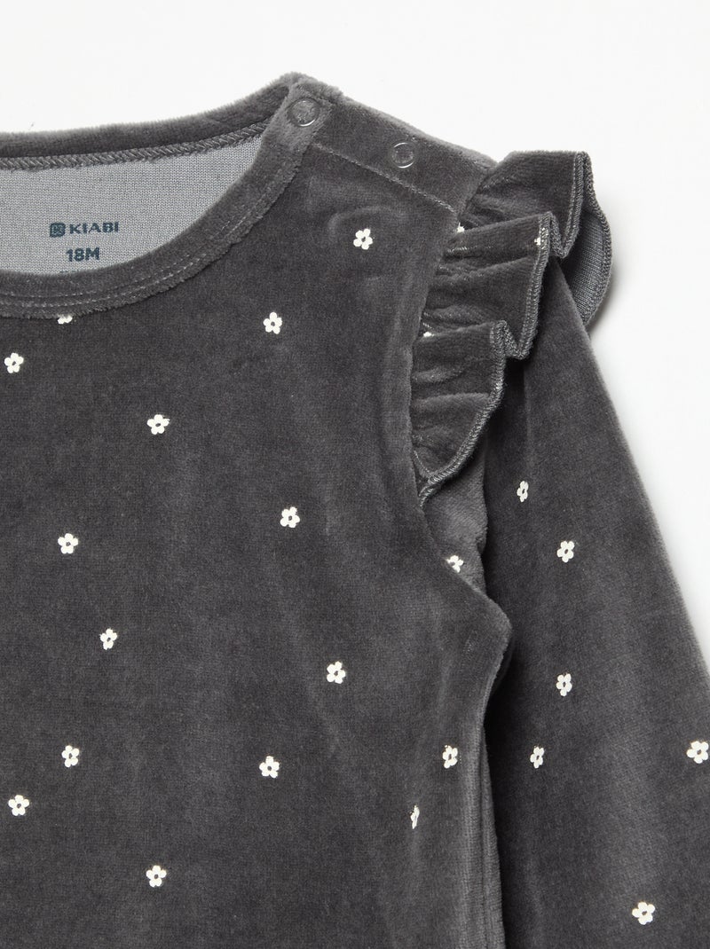 Pyjama 2 pièces en velours - Sweat avec volants aux emmanchures + pantalon Noir - Kiabi