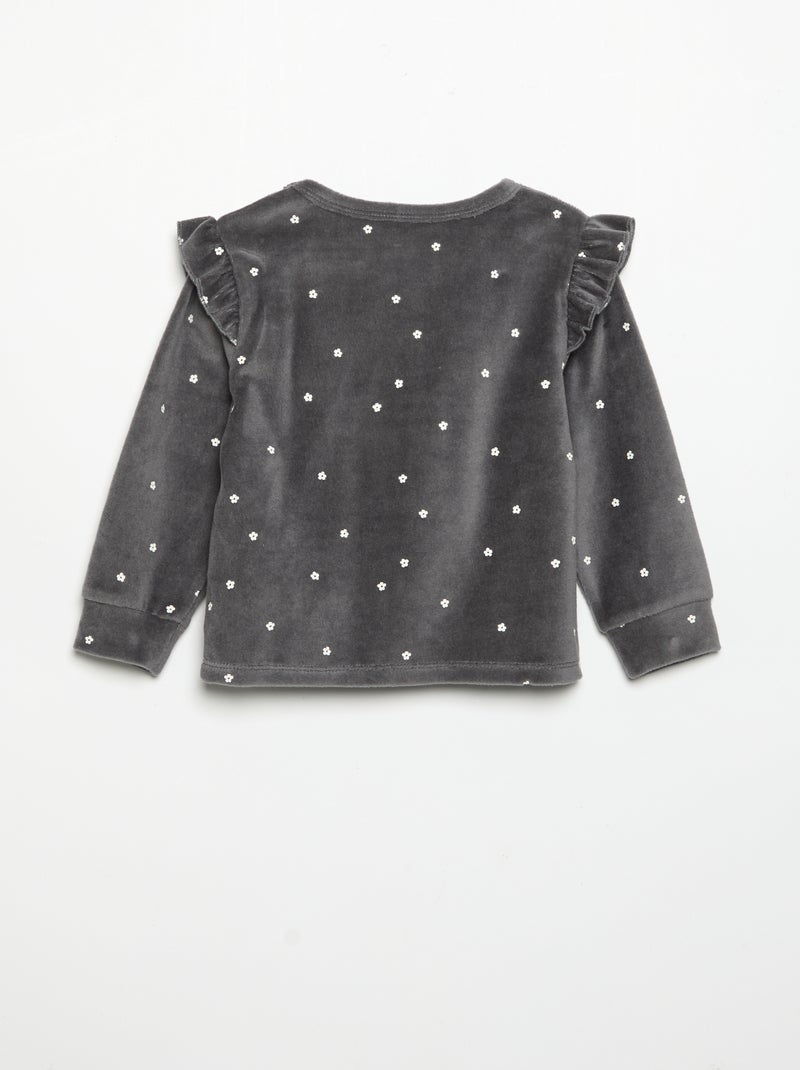 Pyjama 2 pièces en velours - Sweat avec volants aux emmanchures + pantalon Noir - Kiabi
