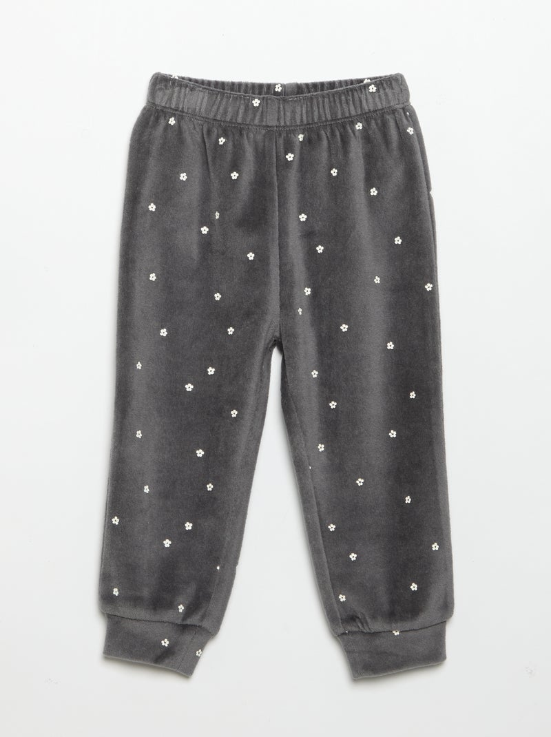 Pyjama 2 pièces en velours - Sweat avec volants aux emmanchures + pantalon Noir - Kiabi