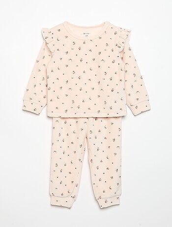 Pyjama 2 pièces en velours - Sweat avec volants aux emmanchures + pantalon
