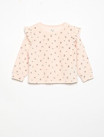 Pyjama 2 pièces en velours - Sweat avec volants aux emmanchures + pantalon