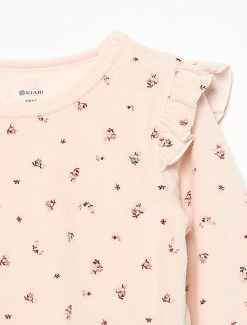 Pyjama 2 pièces en velours - Sweat avec volants aux emmanchures + pantalon