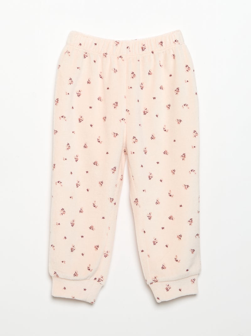 Pyjama 2 pièces en velours - Sweat avec volants aux emmanchures + pantalon Rose - Kiabi