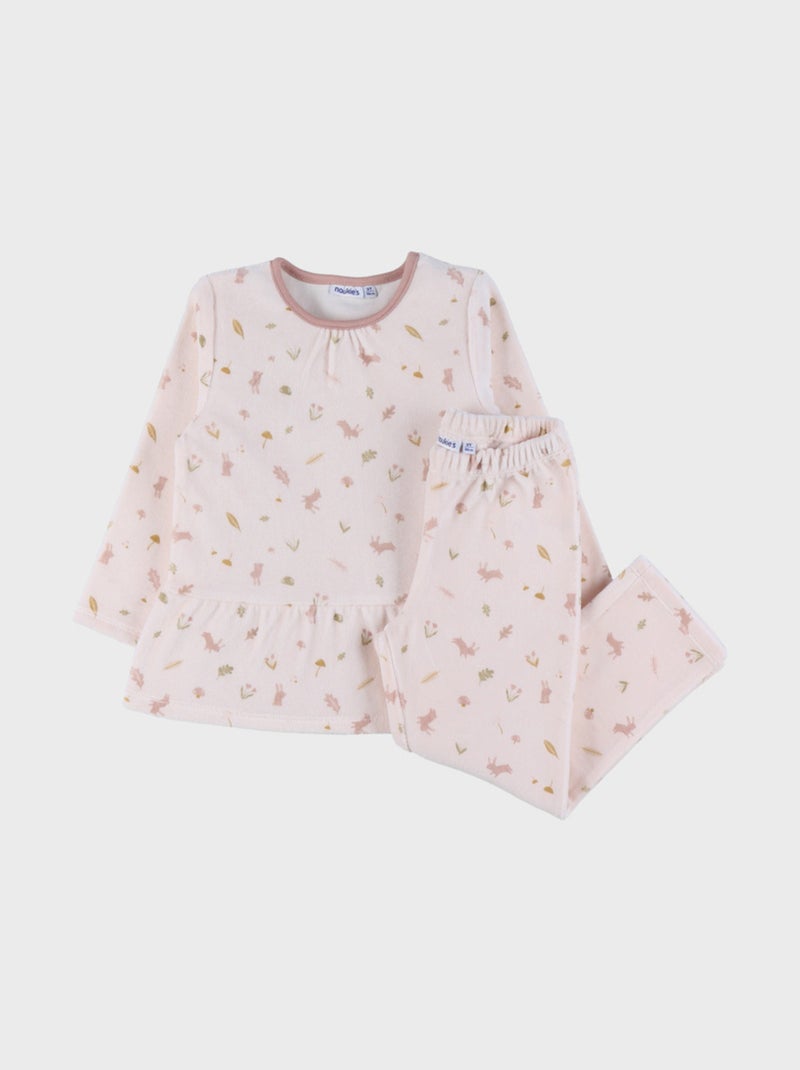 Pyjama 2 pièces en velours à motif floral et lapin Noukie's Rose - Kiabi