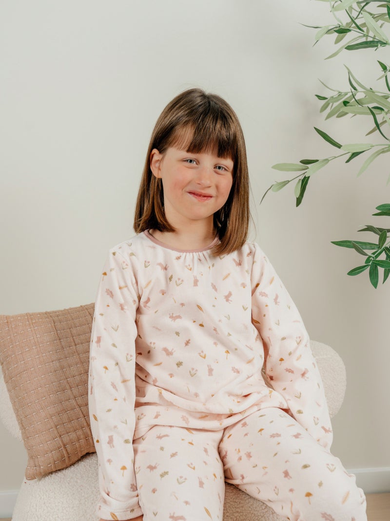 Pyjama 2 pièces en velours à motif floral et lapin Noukie's Rose - Kiabi