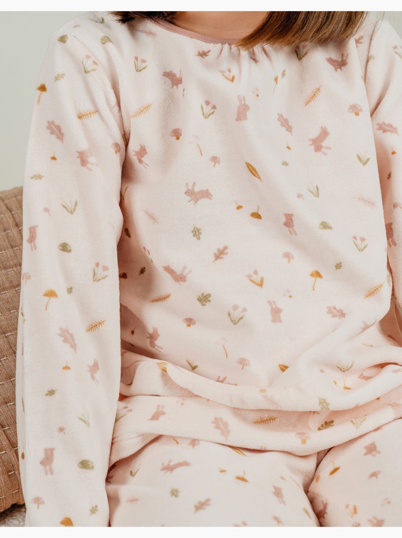 Pyjama 2 pièces en velours à motif floral et lapin Noukie's Rose - Kiabi