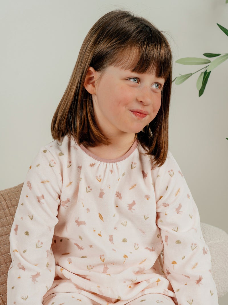 Pyjama 2 pièces en velours à motif floral et lapin Noukie's Rose - Kiabi