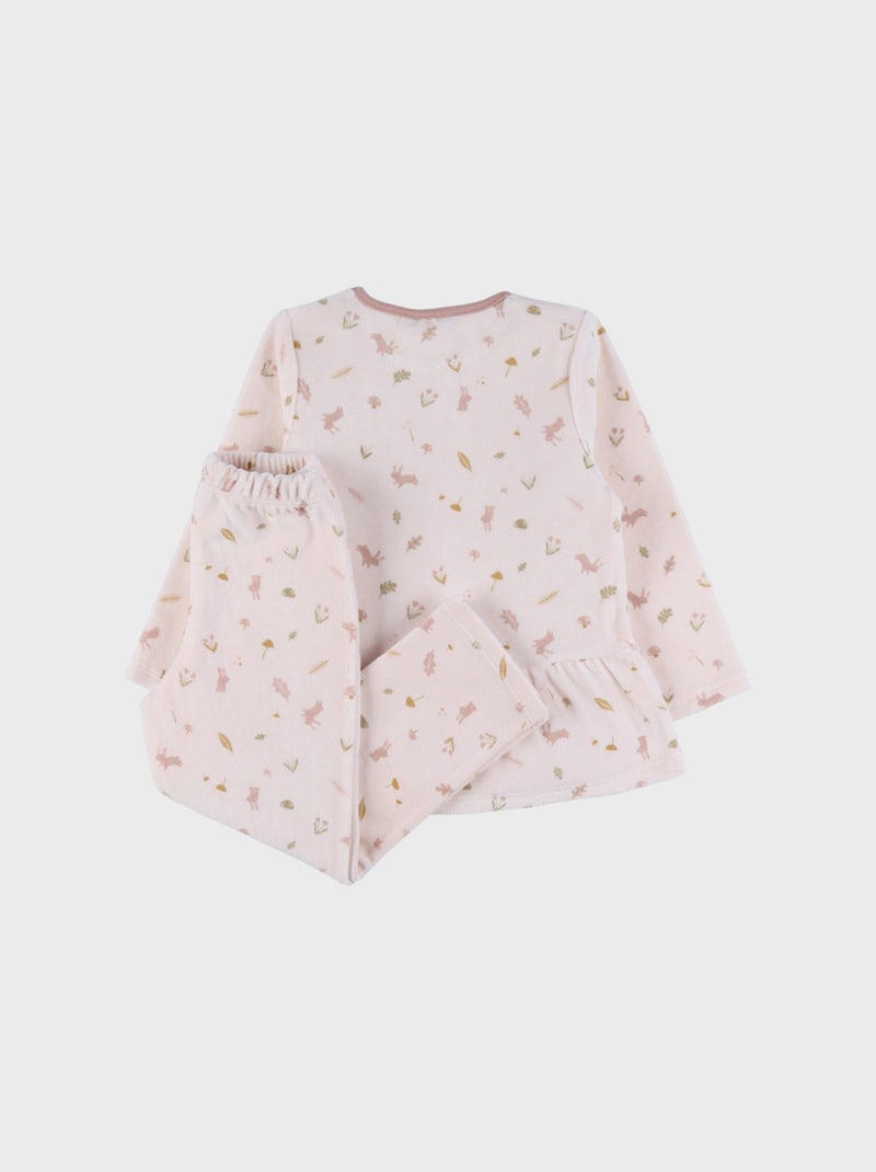 Pyjama 2 pièces en velours à motif floral et lapin Noukie's Rose - Kiabi