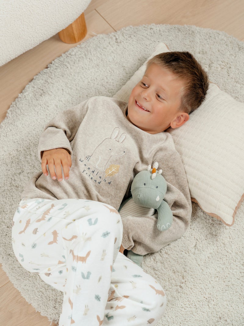 Pyjama 2 pièces en velours avec broderie lapin Noukie's Beige - Kiabi