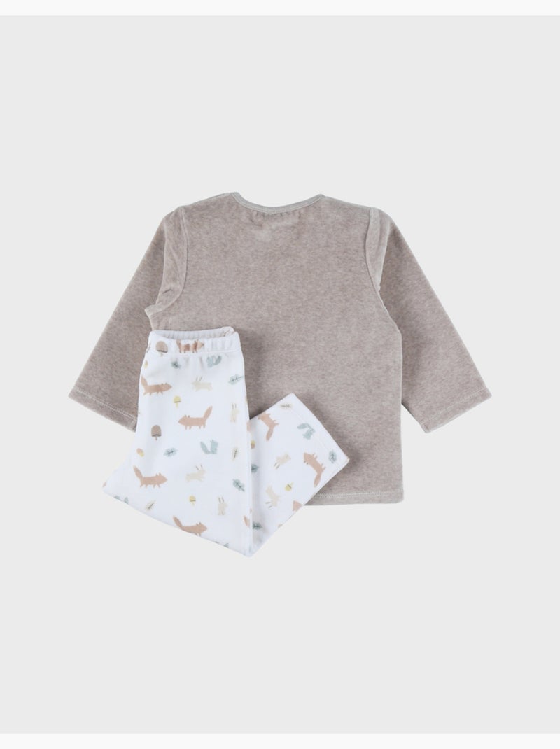 Pyjama 2 pièces en velours avec broderie lapin Noukie's Beige - Kiabi