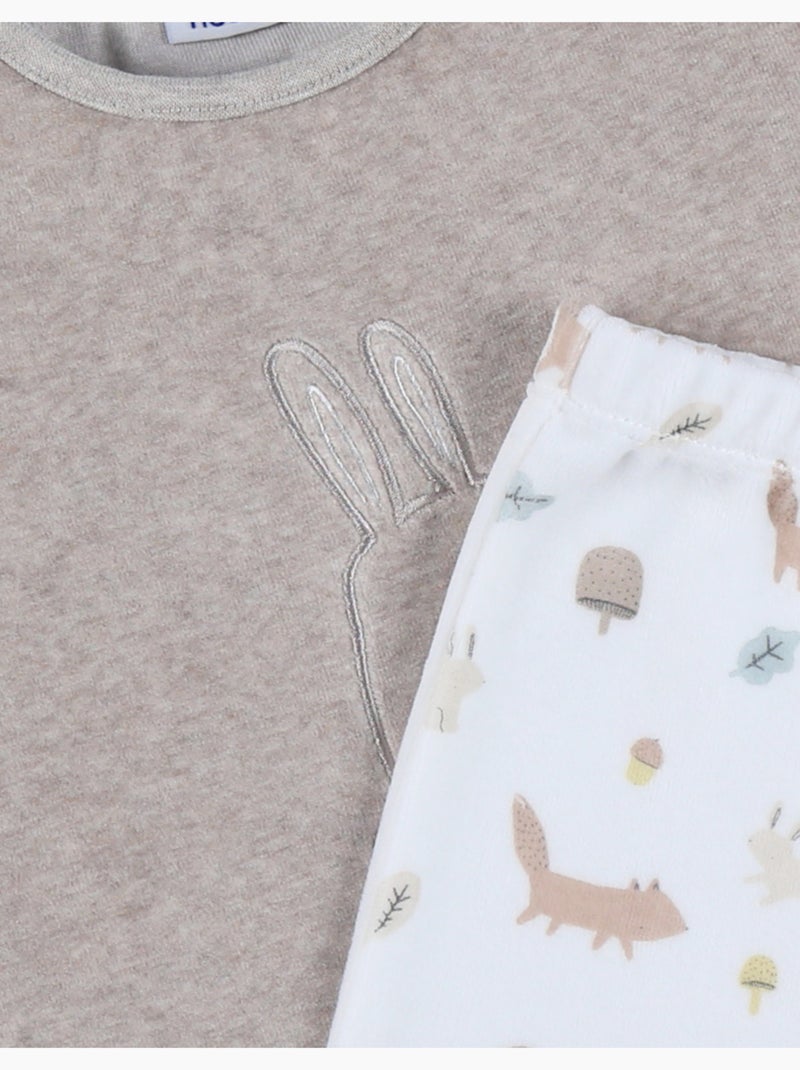 Pyjama 2 pièces en velours avec broderie lapin Noukie's Beige - Kiabi