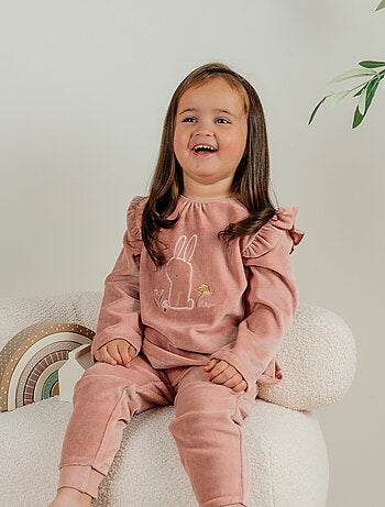 Pyjama 2 pièces en velours avec broderie lapin Noukie's