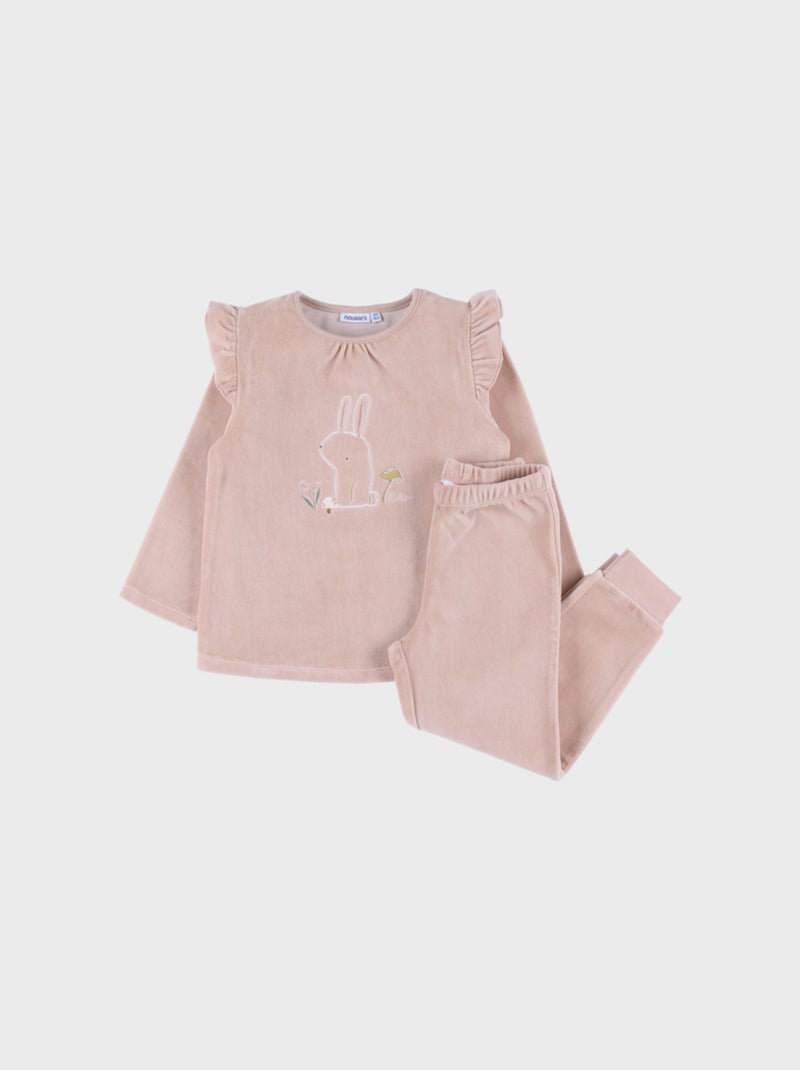 Pyjama 2 pièces en velours avec broderie lapin Noukie's Rose - Kiabi