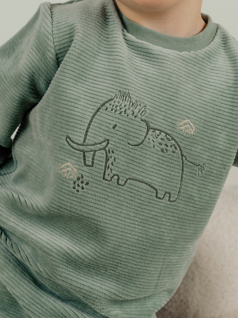 Pyjama 2 pièces en velours avec broderie mammouth Noukie's Vert - Kiabi